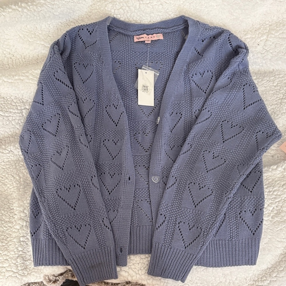 Crave Fame Heart Pattern Cardigan - Blue